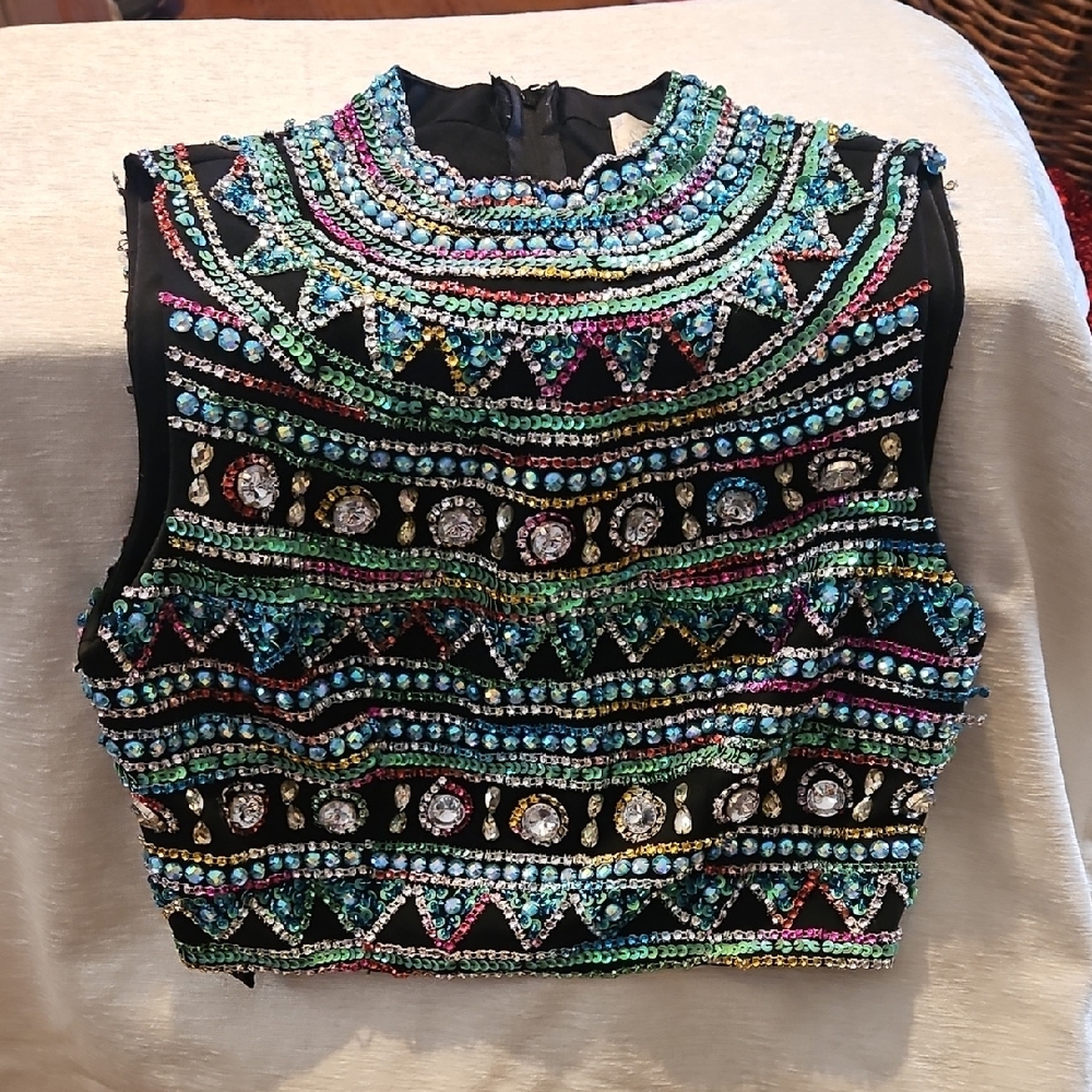 Tiffany Designs Vibrant Beaded Crop Top